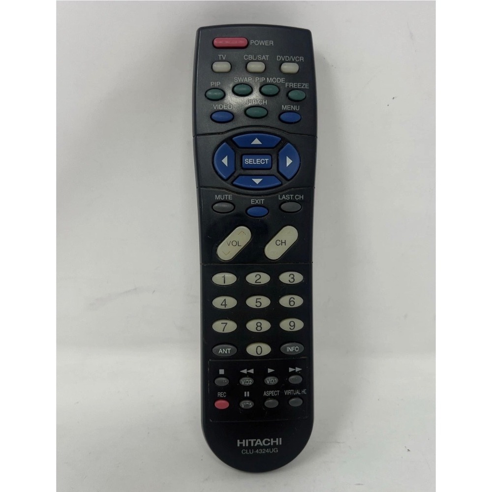 Hitachi CLU-4324UG TV DVD VCR CBL SAT Remote Control Genuine OEM Black‎